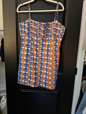 Anthropologie Blue, Rust and White Geometric Dress
